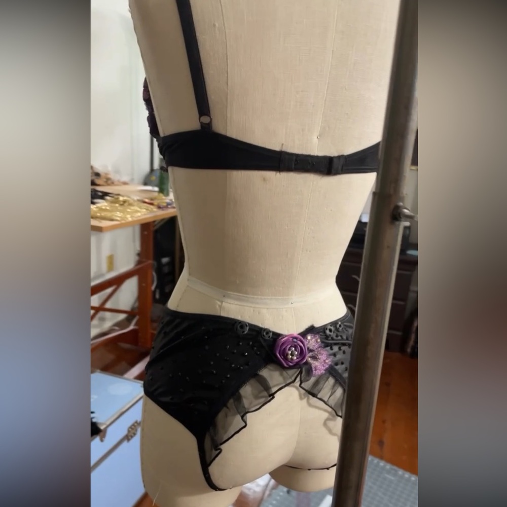 SOLD Showgirl Burlesque Costume lingerie with feather bustle - Picture 4 of 10